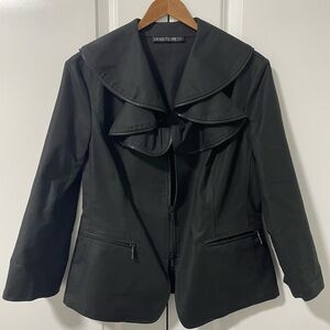 LAFAYETTE 148 -Hillary Blazer Size 8 Black Self Ruffle Zippered Neckline Jacket